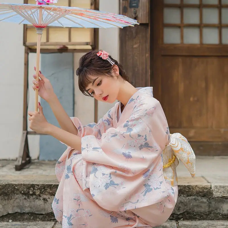 Kimono Femme Rose Clair Cranes