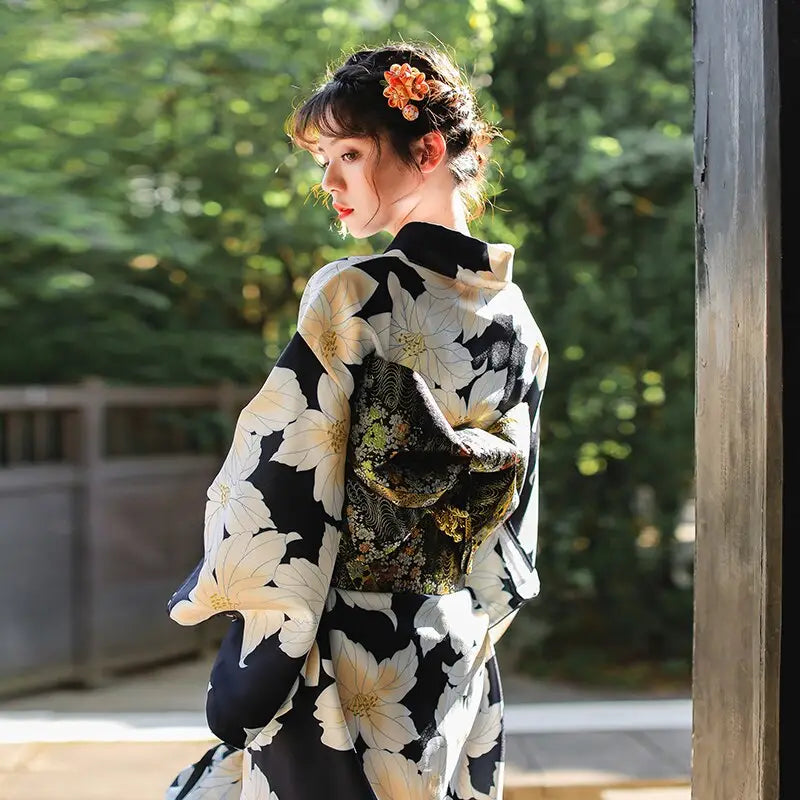 White Floral Black Women’s Kimono
