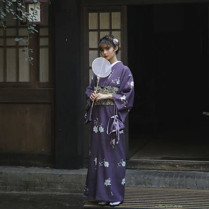 White Floral Purple Women’s Kimono