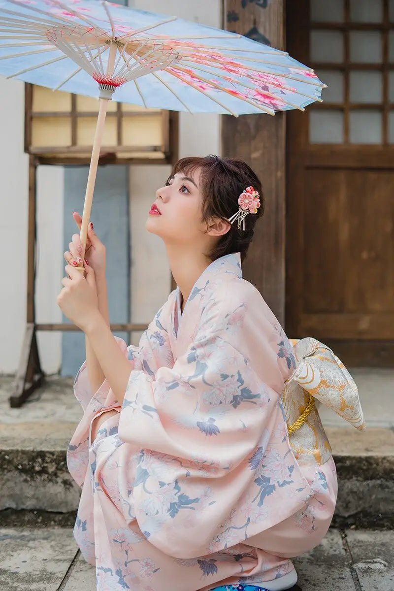 Kimono da donna Cranes rosa chiaro