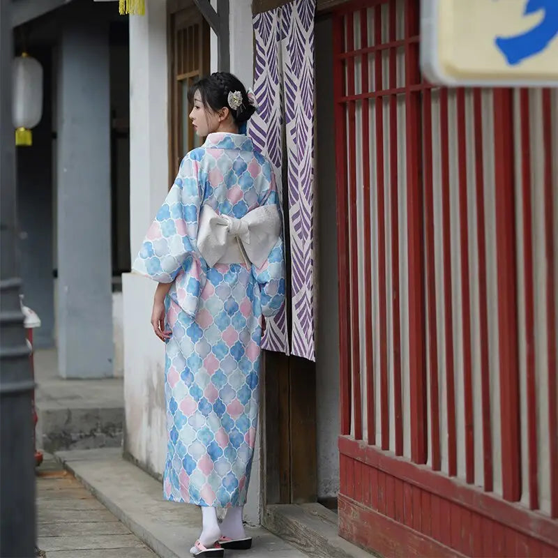 Kimono de mujer Quatrefoil azul y rosa