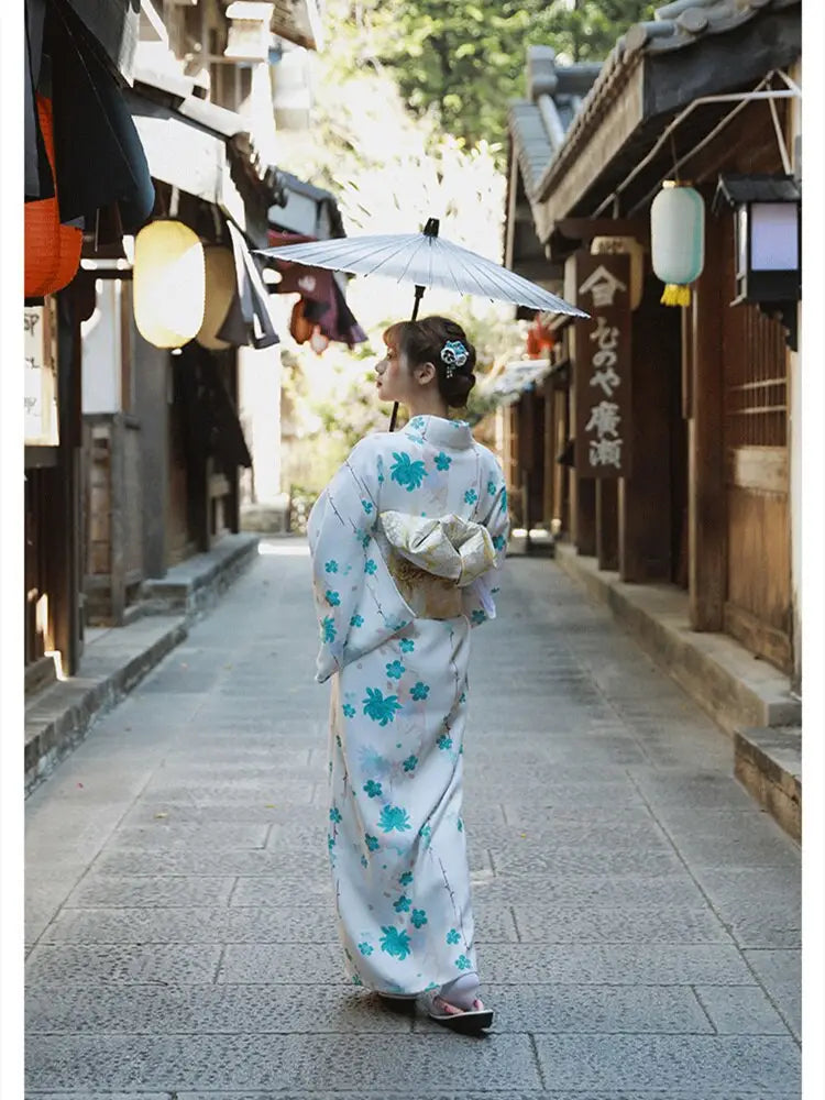 Green Sakura White Women’s Kimono