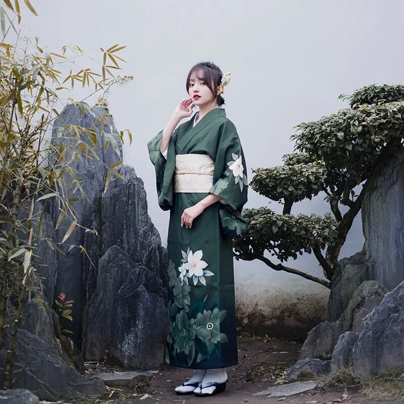 Kimono da donna floreale verde foresta