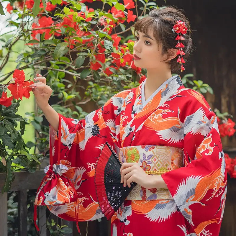 Crane Birds Red Women’s Kimono